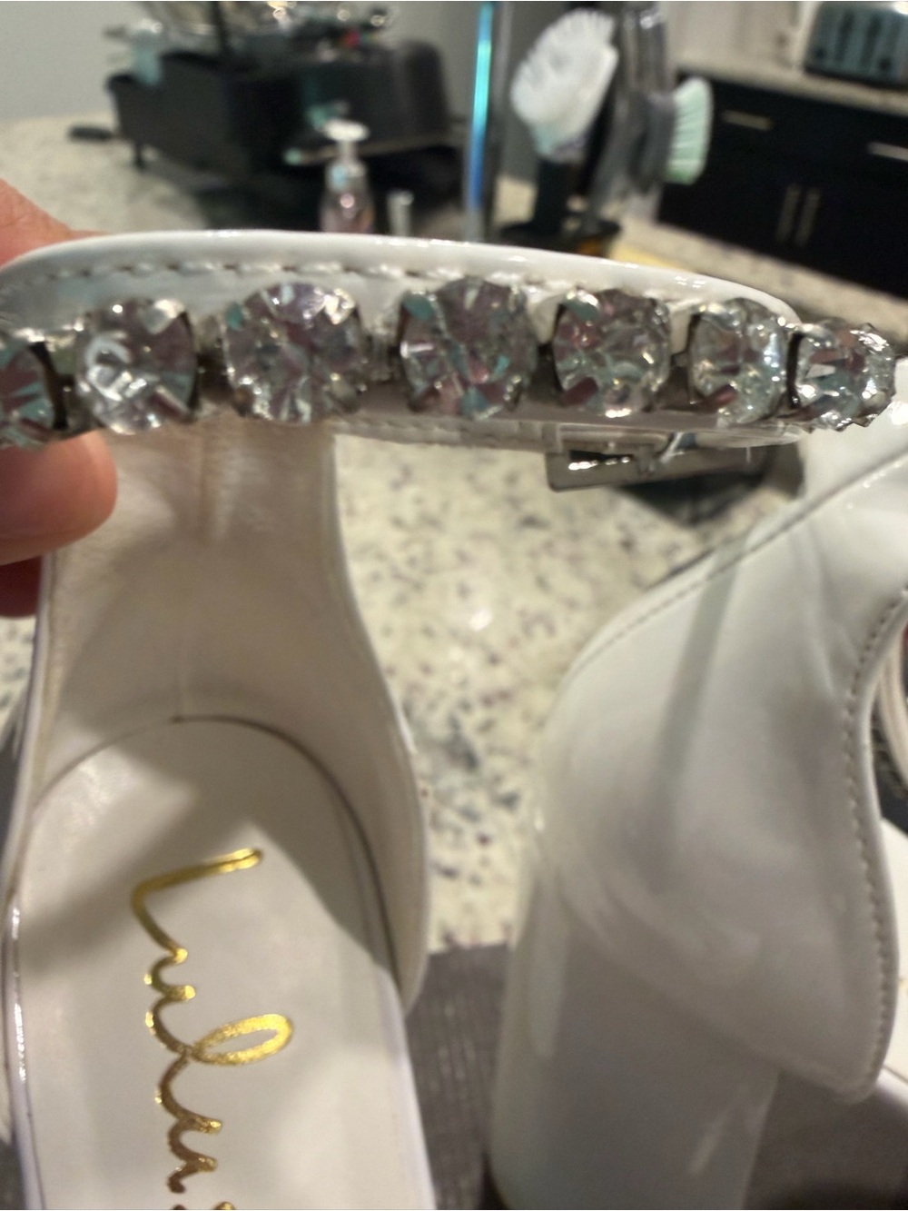 Lulus Zastyy White Patent Rhinestone Platform Pumps - Size 7.5 - Picture 6 of 9